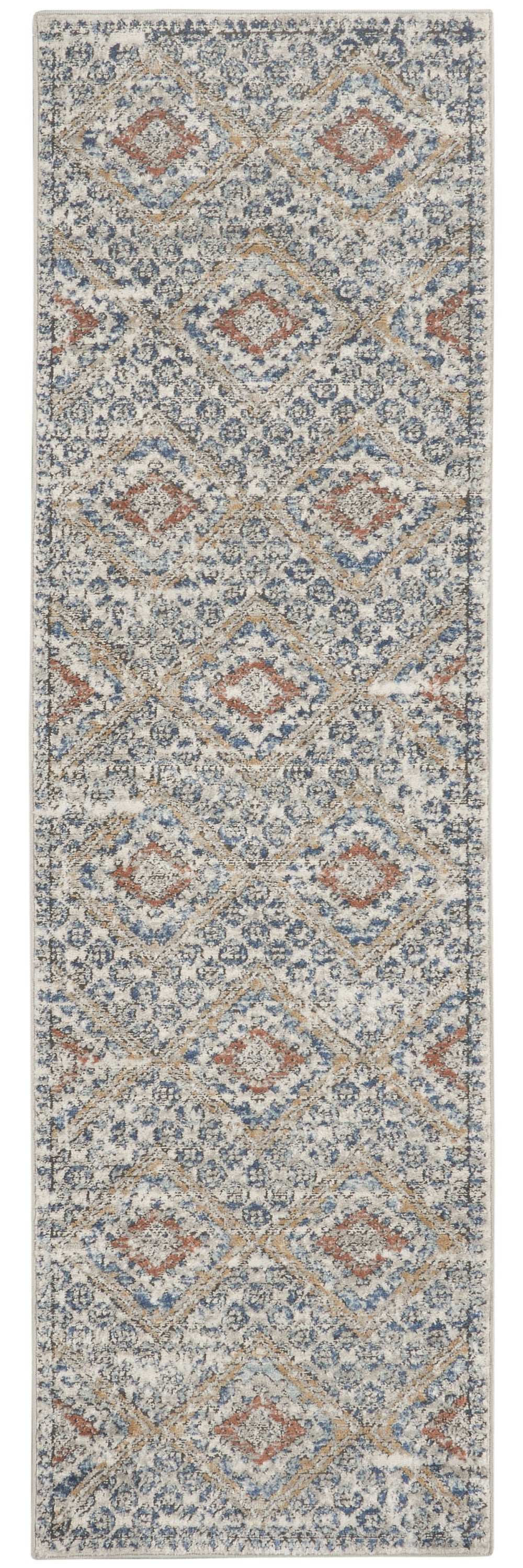 2' X 8' Grey Ivory And Blue Southwestern Power Loom Non Skid Runner Rug - Homeroots - Flyclothing LLC