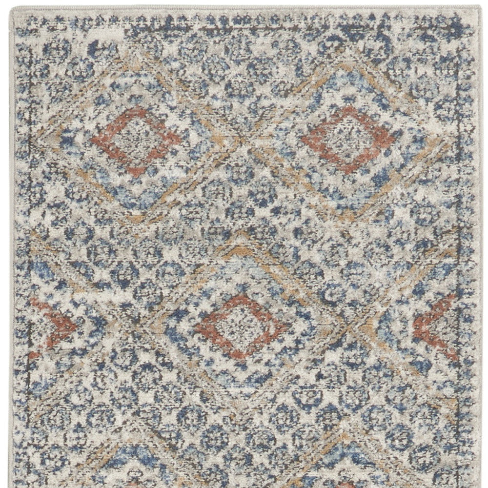 2' X 8' Grey Ivory And Blue Southwestern Power Loom Non Skid Runner Rug - Homeroots