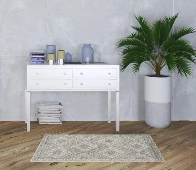 3' X 5' Grey Ivory And Blue Southwestern Power Loom Non Skid Area Rug - Homeroots - Flyclothing LLC