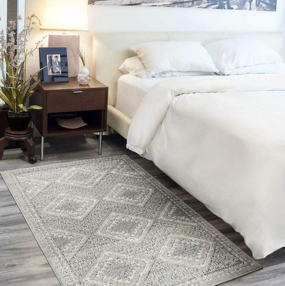3' X 5' Grey Ivory And Blue Southwestern Power Loom Non Skid Area Rug - Homeroots - Flyclothing LLC