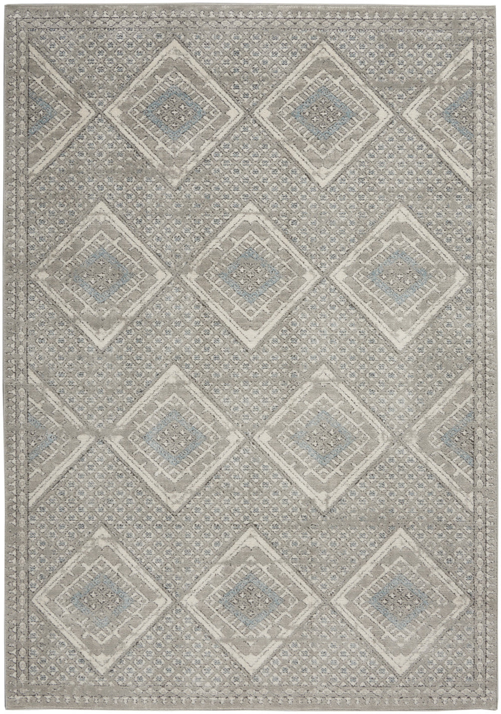 4' X 6' Grey Ivory And Blue Southwestern Power Loom Non Skid Area Rug - Homeroots