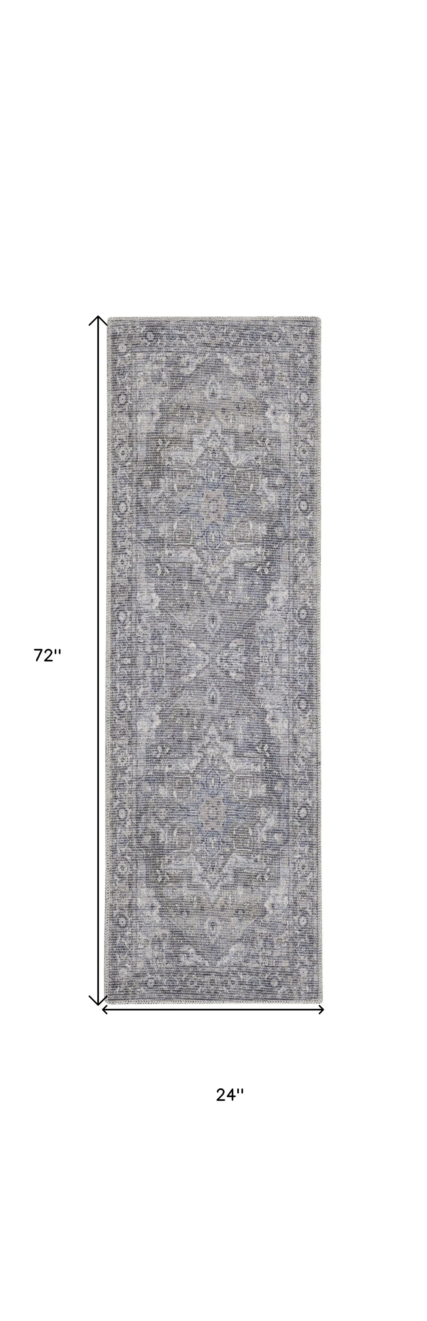 2' X 6' Grey Oriental Power Loom Distressed Washable Runner Rug - Homeroots - Flyclothing LLC