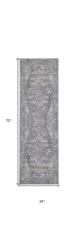 2' X 6' Grey Oriental Power Loom Distressed Washable Runner Rug - Homeroots - Flyclothing LLC