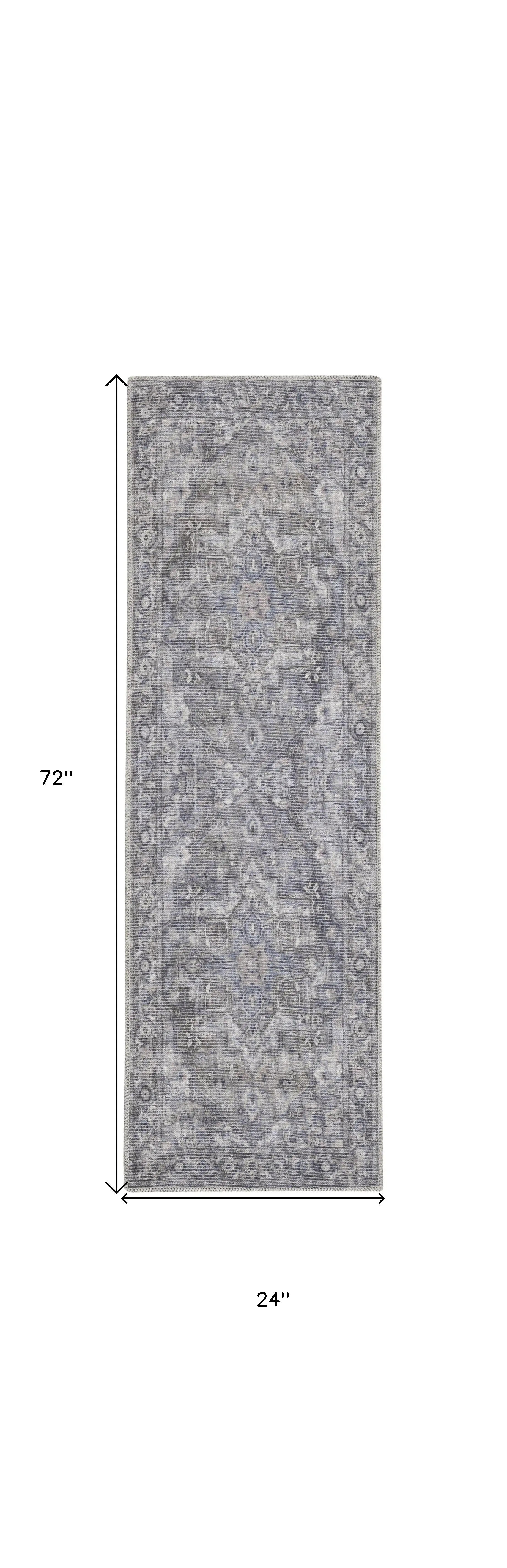 2' X 6' Grey Oriental Power Loom Distressed Washable Runner Rug - Homeroots - Flyclothing LLC