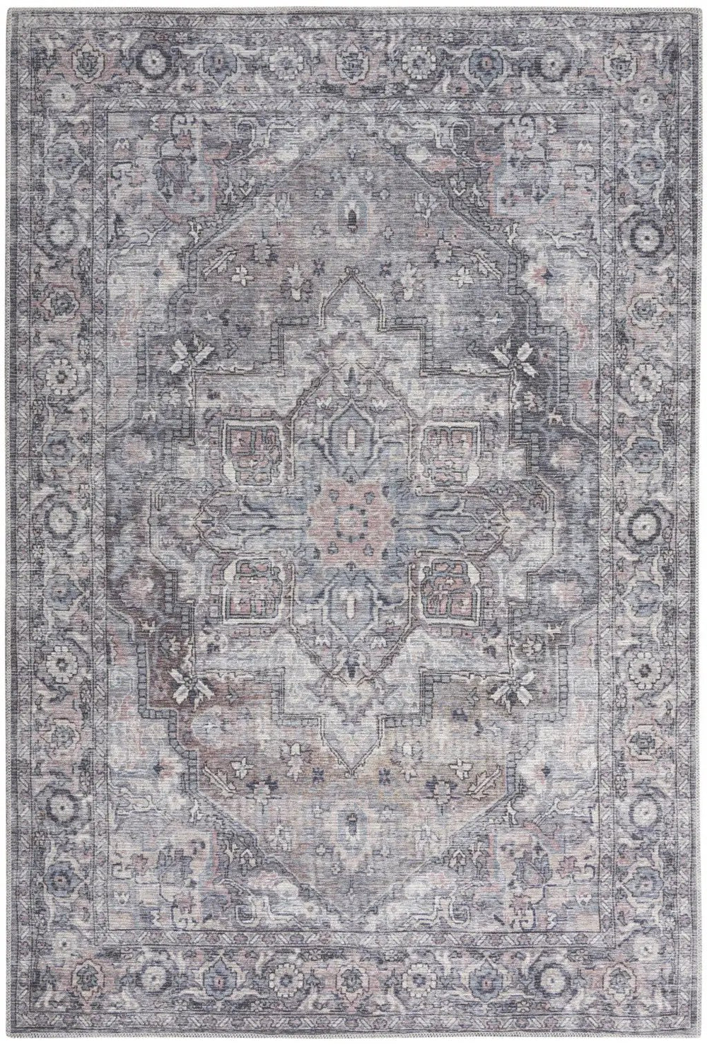 4' X 6' Grey Oriental Power Loom Distressed Washable Area Rug - Homeroots