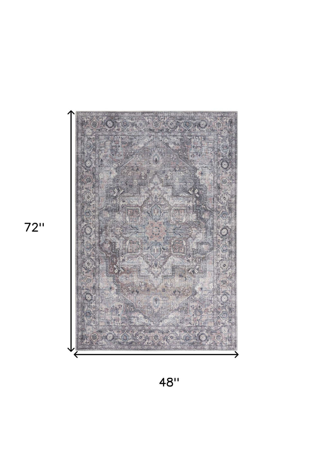 4' X 6' Grey Oriental Power Loom Distressed Washable Area Rug - Homeroots - Flyclothing LLC