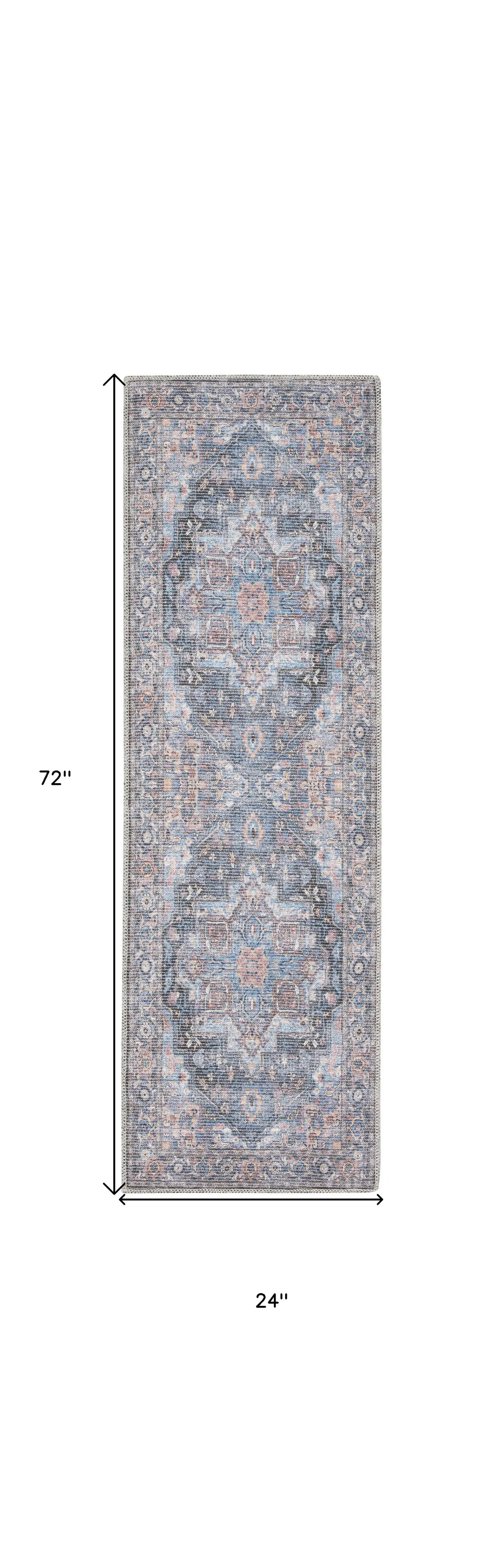 2' X 6' Light Blue Oriental Power Loom Distressed Washable Runner Rug - Homeroots - Flyclothing LLC