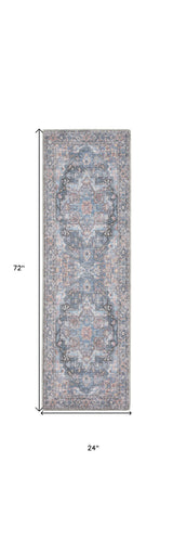 2' X 6' Light Blue Oriental Power Loom Distressed Washable Runner Rug - Homeroots - Flyclothing LLC