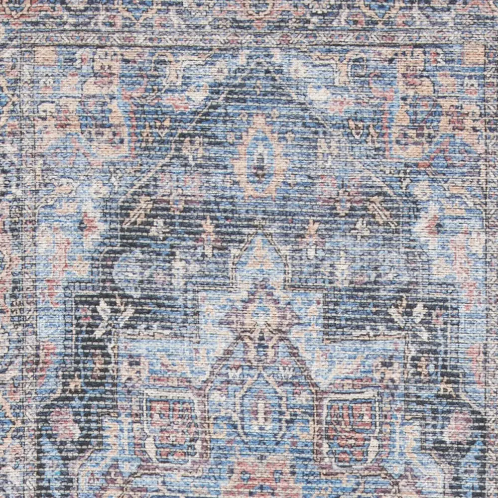 2' X 6' Light Blue Oriental Power Loom Distressed Washable Runner Rug - Homeroots - Flyclothing LLC
