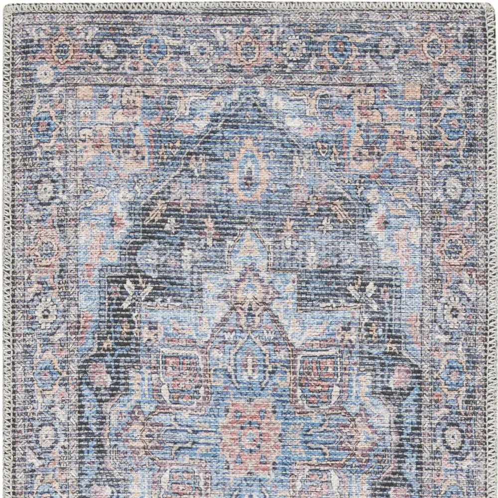 2' X 6' Light Blue Oriental Power Loom Distressed Washable Runner Rug - Homeroots - Flyclothing LLC