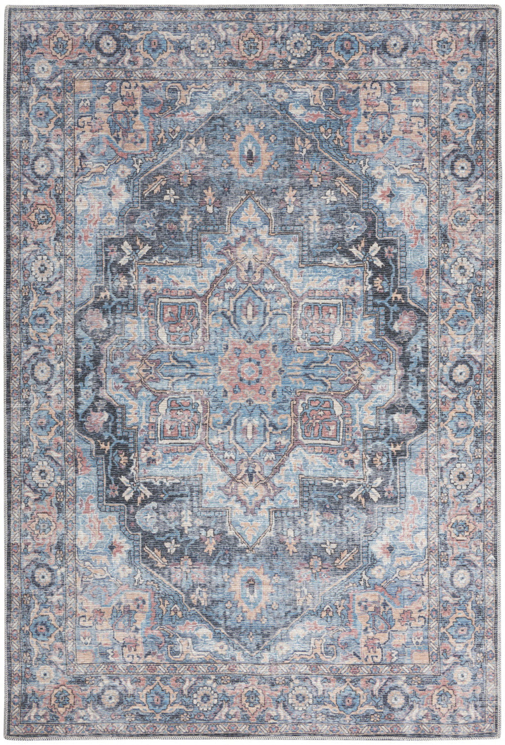 4' X 6' Light Blue Oriental Power Loom Distressed Washable Area Rug - Homeroots