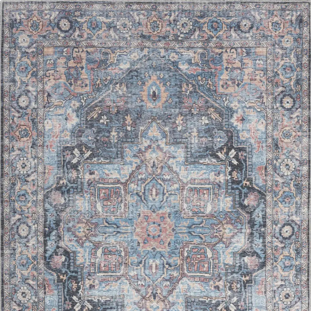 4' X 6' Light Blue Oriental Power Loom Distressed Washable Area Rug - Homeroots - Flyclothing LLC