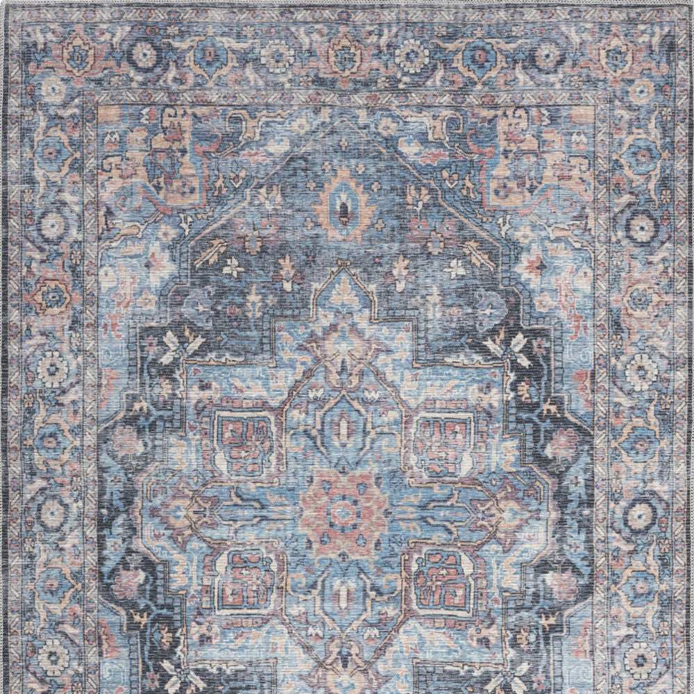 4' X 6' Light Blue Oriental Power Loom Distressed Washable Area Rug - Homeroots - Flyclothing LLC