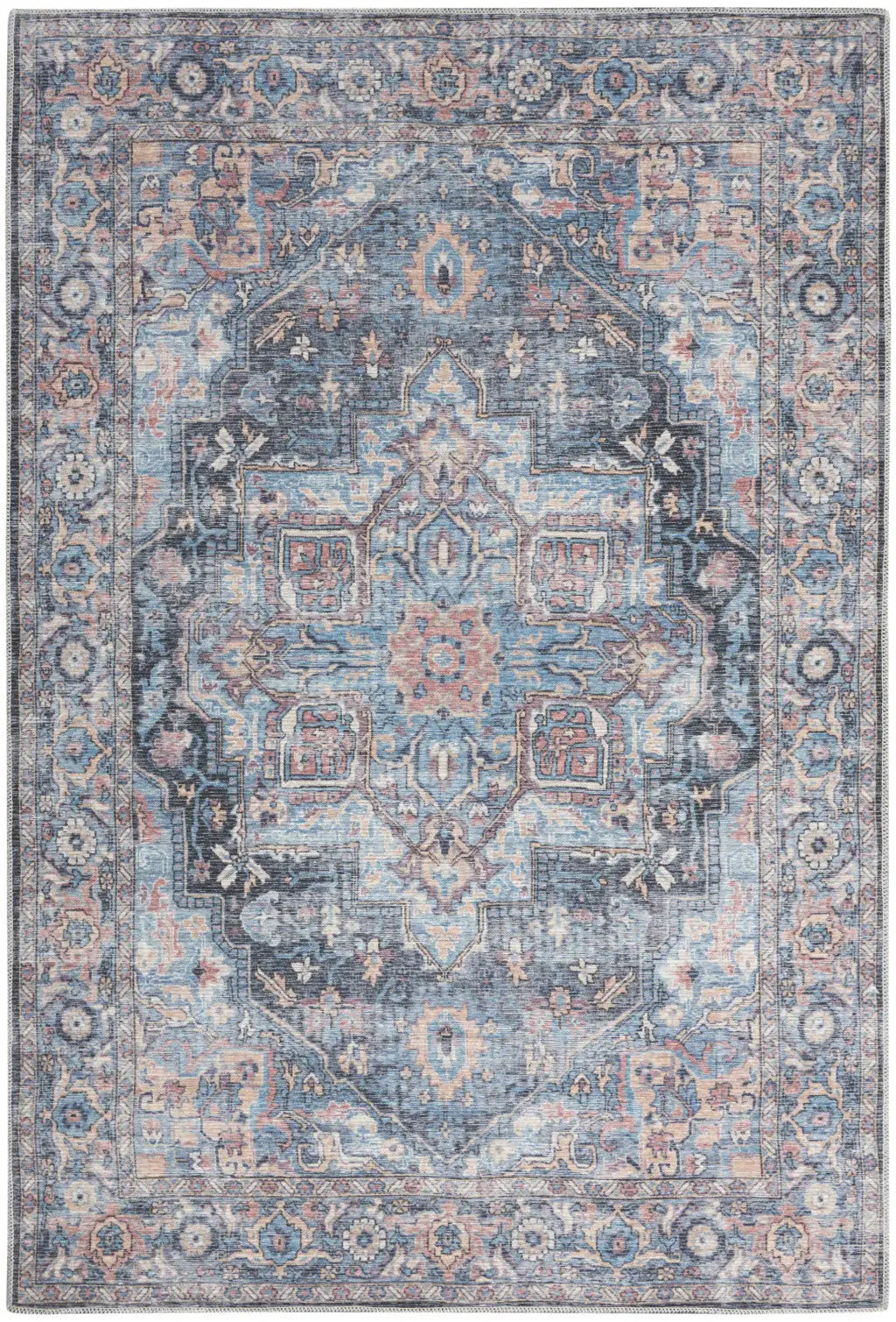 5' X 7' Light Blue Oriental Power Loom Distressed Washable Area Rug - Homeroots - Flyclothing LLC