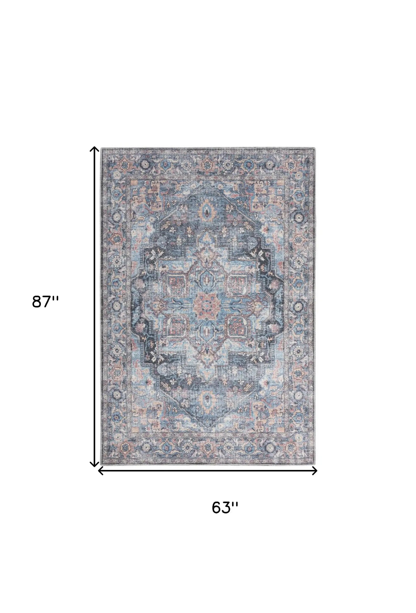 5' X 7' Light Blue Oriental Power Loom Distressed Washable Area Rug - Homeroots - Flyclothing LLC
