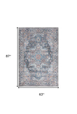 5' X 7' Light Blue Oriental Power Loom Distressed Washable Area Rug - Homeroots - Flyclothing LLC
