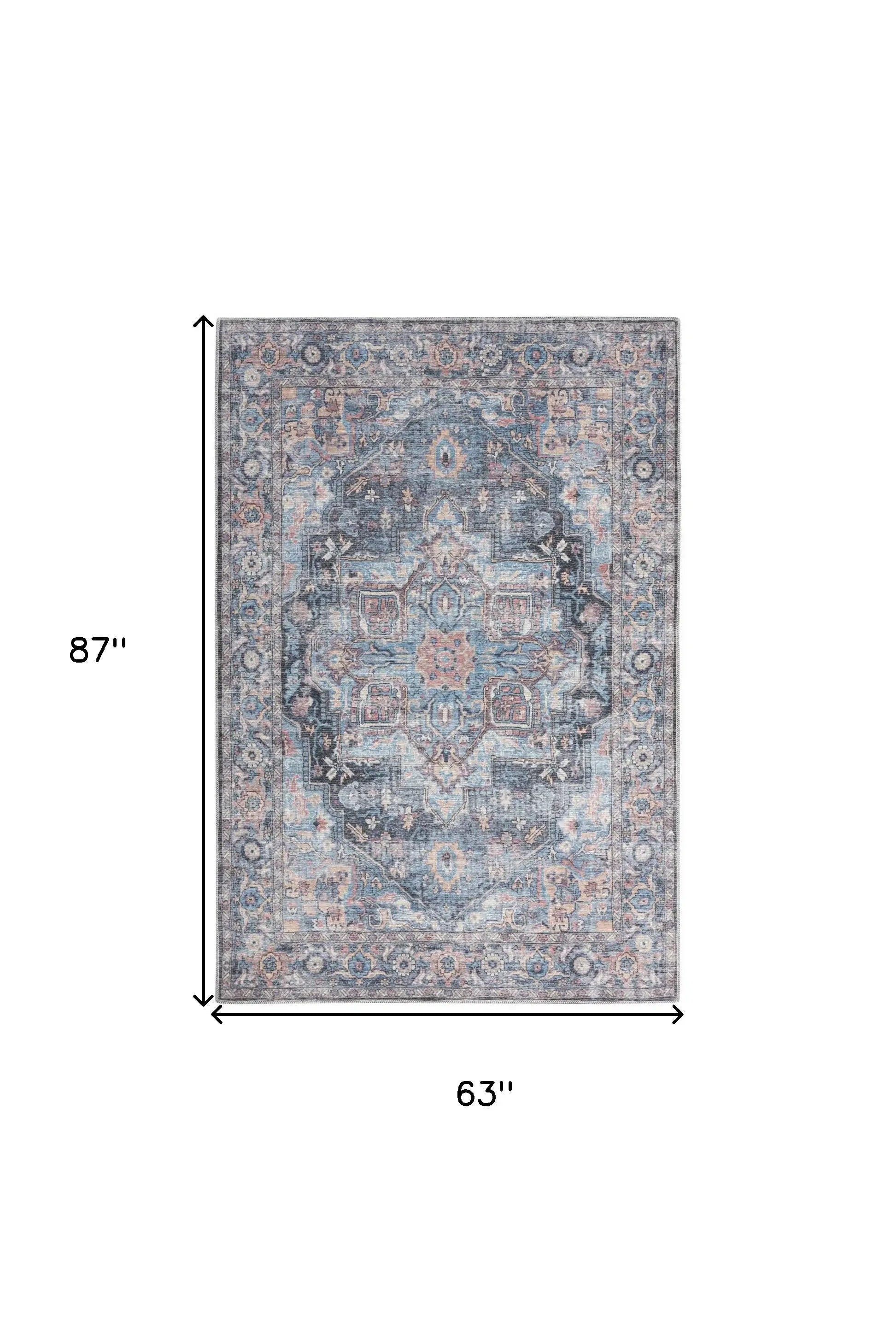 5' X 7' Light Blue Oriental Power Loom Distressed Washable Area Rug - Homeroots - Flyclothing LLC