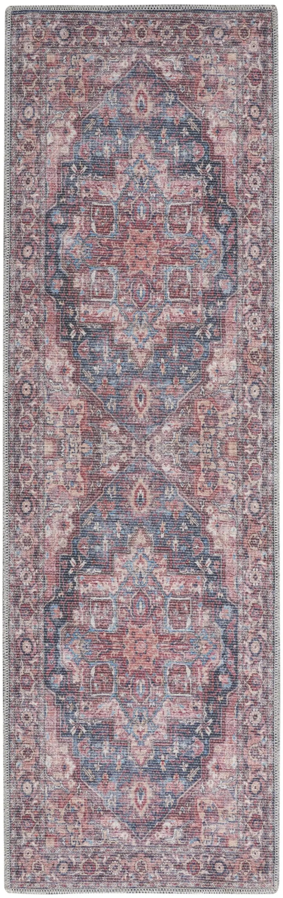 2' X 6' Red Oriental Power Loom Distressed Washable Runner Rug - Homeroots