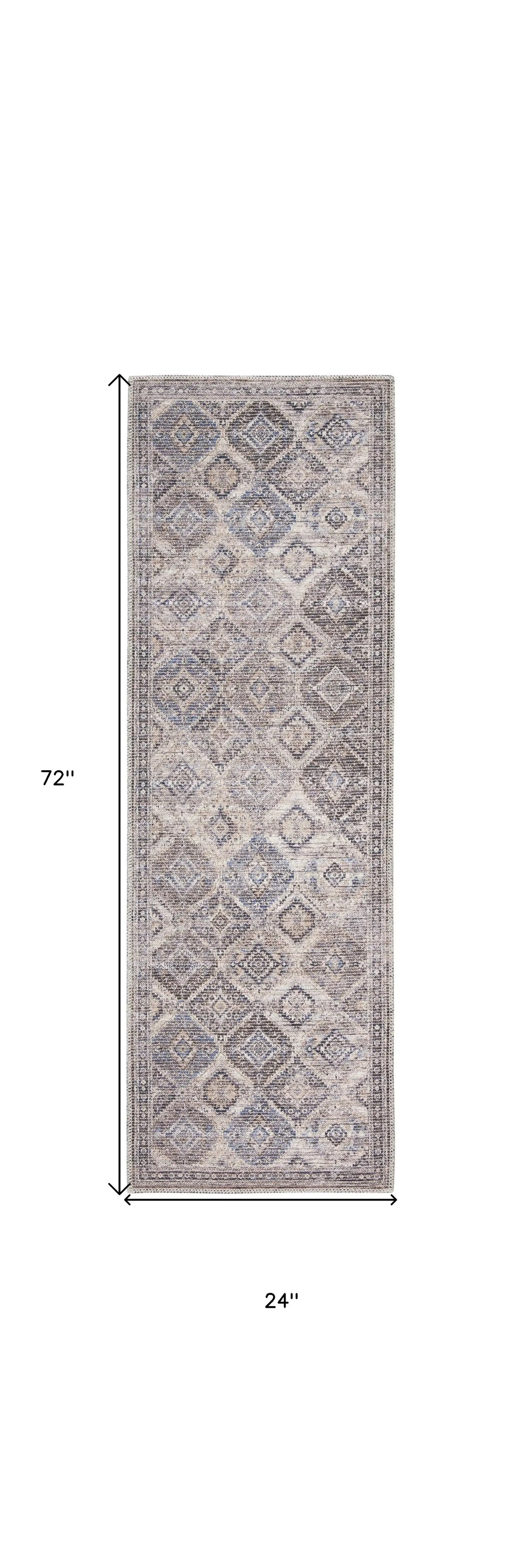 2' X 6' Ivory Latte Oriental Power Loom Distressed Washable Runner Rug - Homeroots - Flyclothing LLC