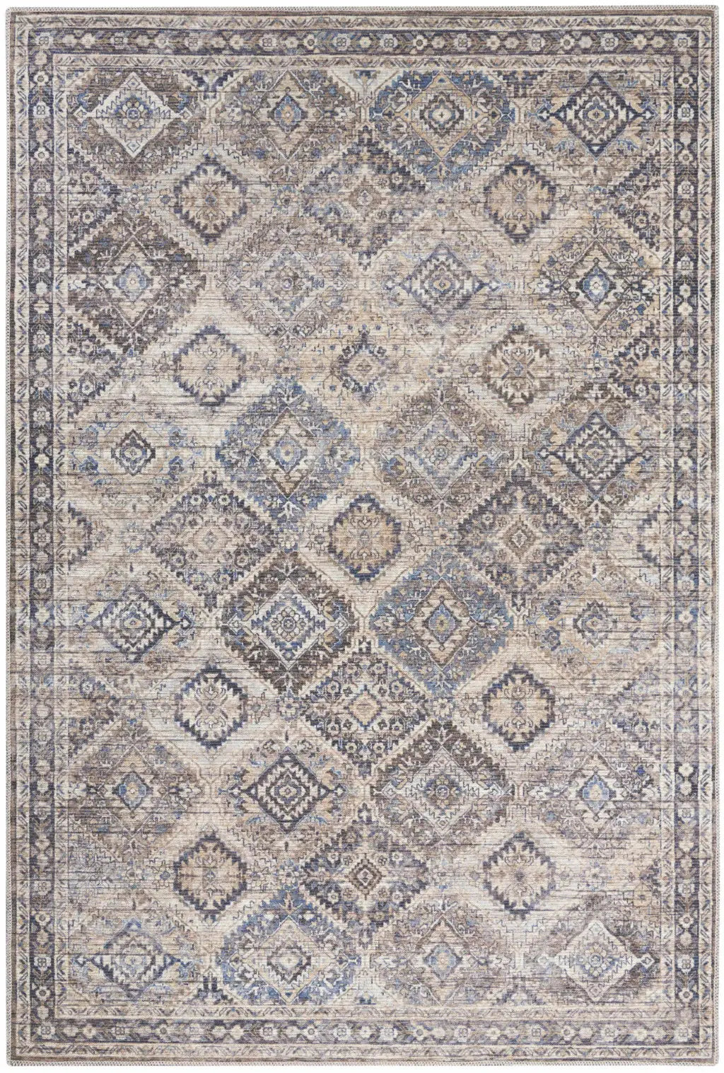 5' X 7' Ivory Latte Oriental Power Loom Distressed Washable Area Rug - Homeroots - Flyclothing LLC