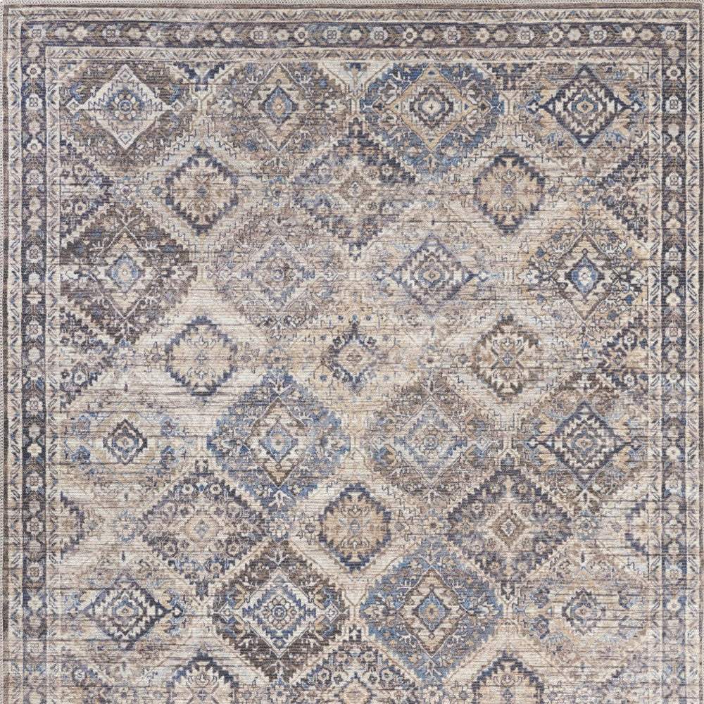 5' X 7' Ivory Latte Oriental Power Loom Distressed Washable Area Rug - Homeroots - Flyclothing LLC