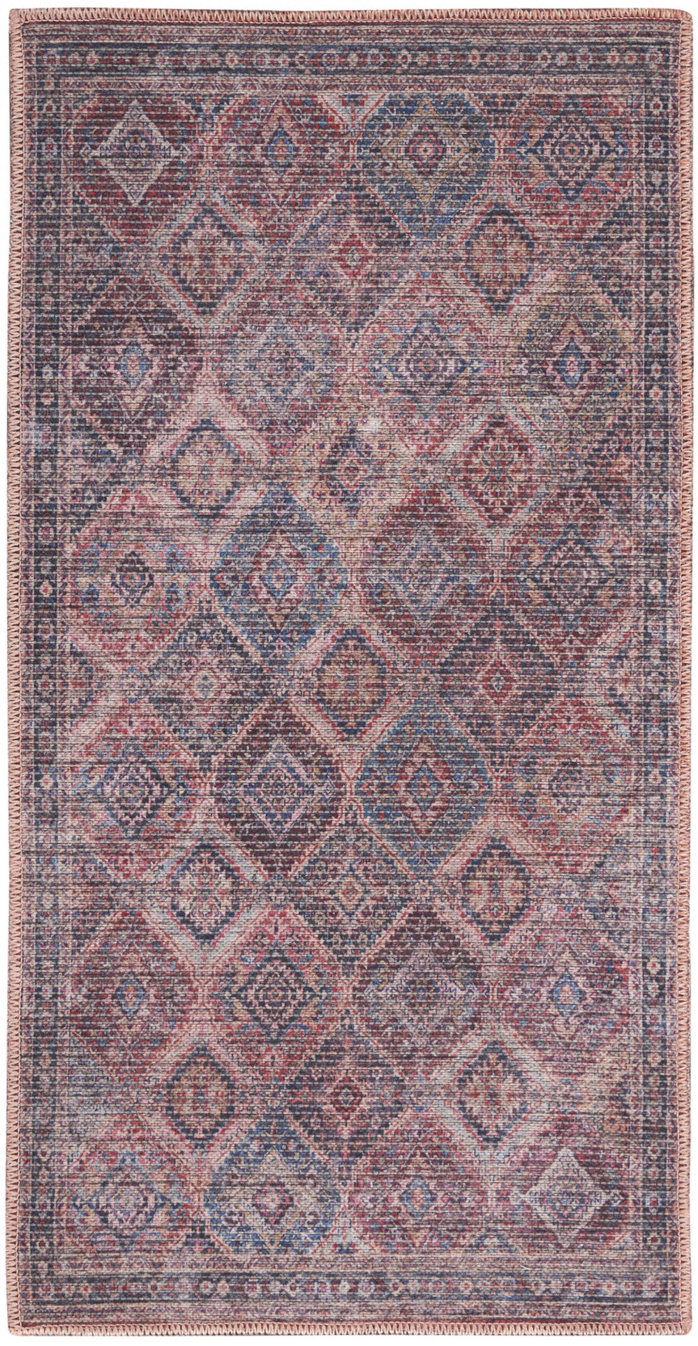 2' X 4' Maroon Oriental Power Loom Distressed Washable Area Rug - Homeroots
