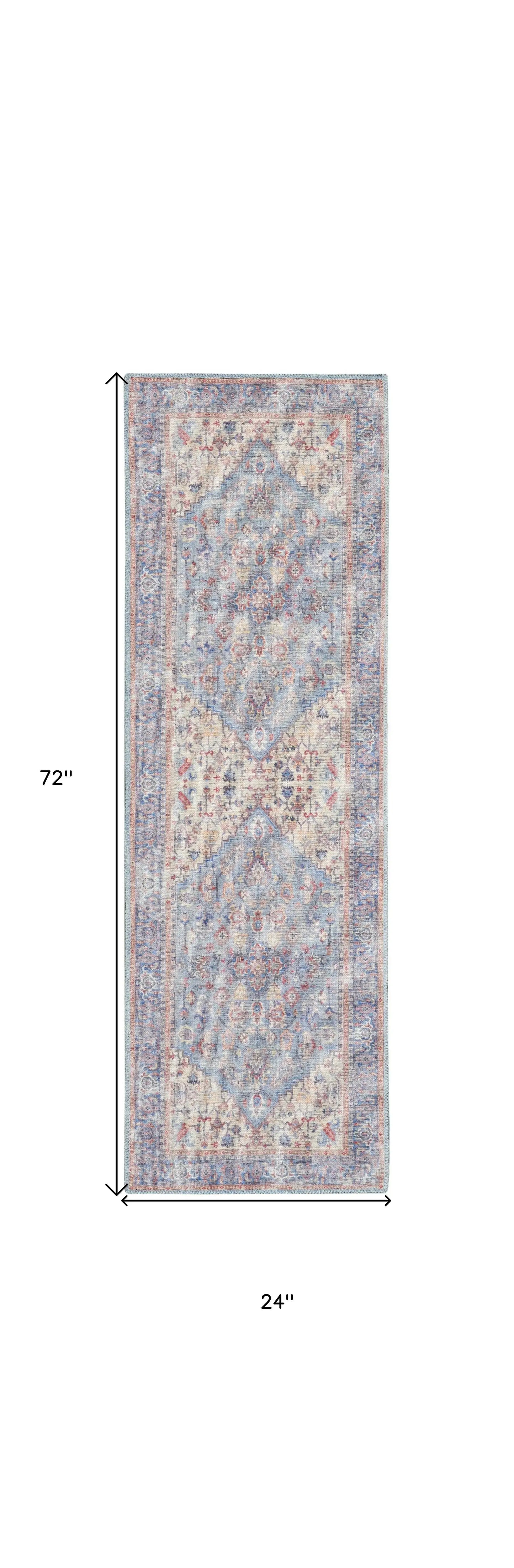 2' X 6' Blue Oriental Power Loom Distressed Washable Runner Rug - Homeroots - Flyclothing LLC