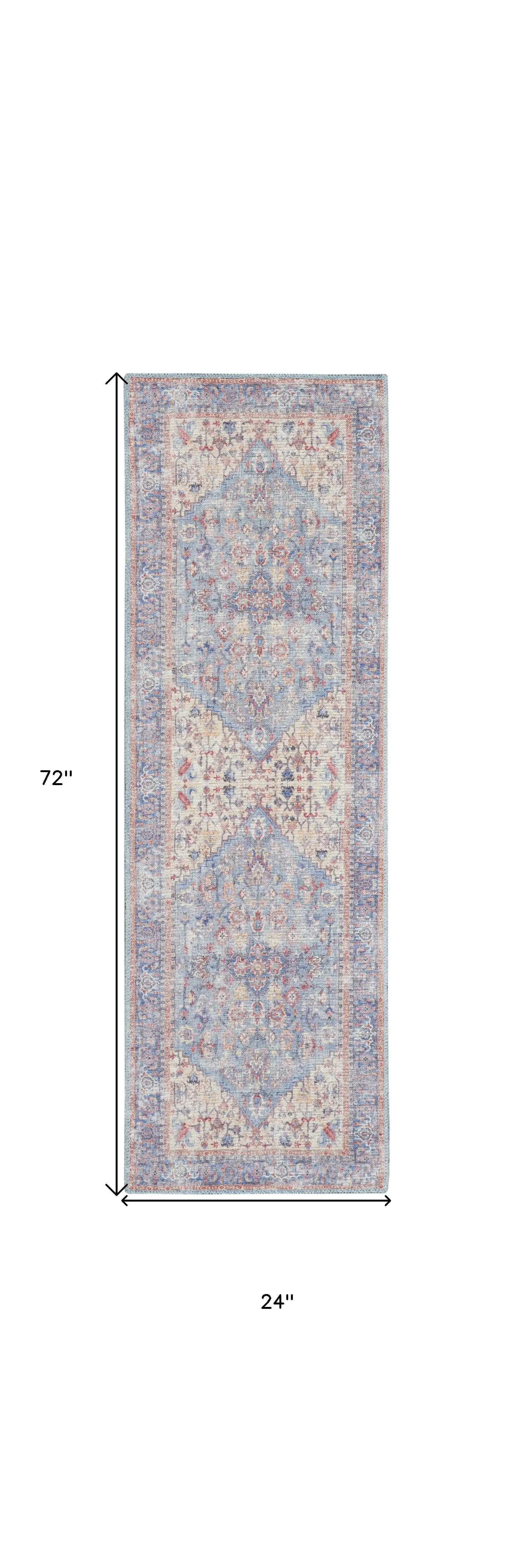 2' X 6' Blue Oriental Power Loom Distressed Washable Runner Rug - Homeroots - Flyclothing LLC