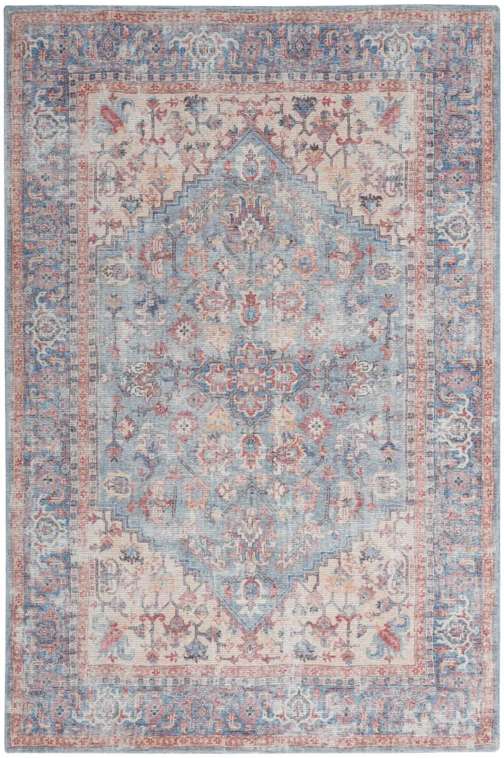 5' X 7' Blue Oriental Power Loom Distressed Washable Area Rug - Homeroots - Flyclothing LLC