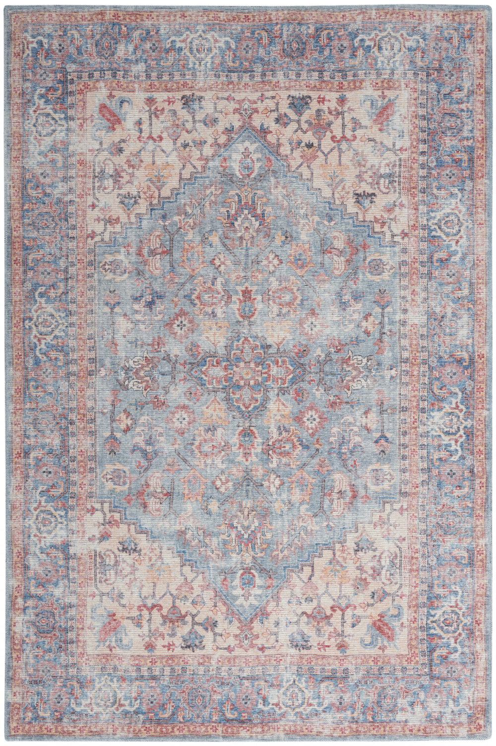 5' X 7' Blue Oriental Power Loom Distressed Washable Area Rug - Homeroots