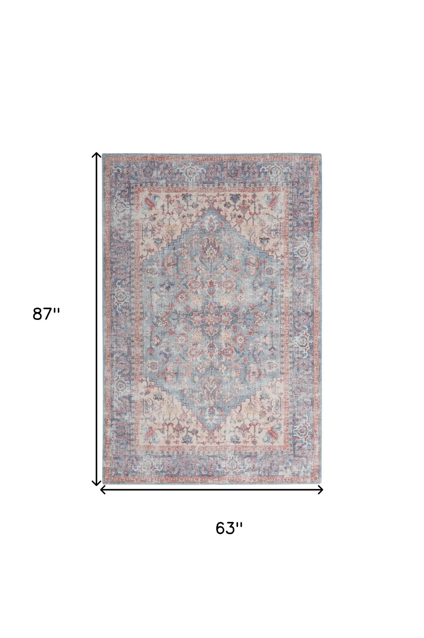 5' X 7' Blue Oriental Power Loom Distressed Washable Area Rug - Homeroots - Flyclothing LLC