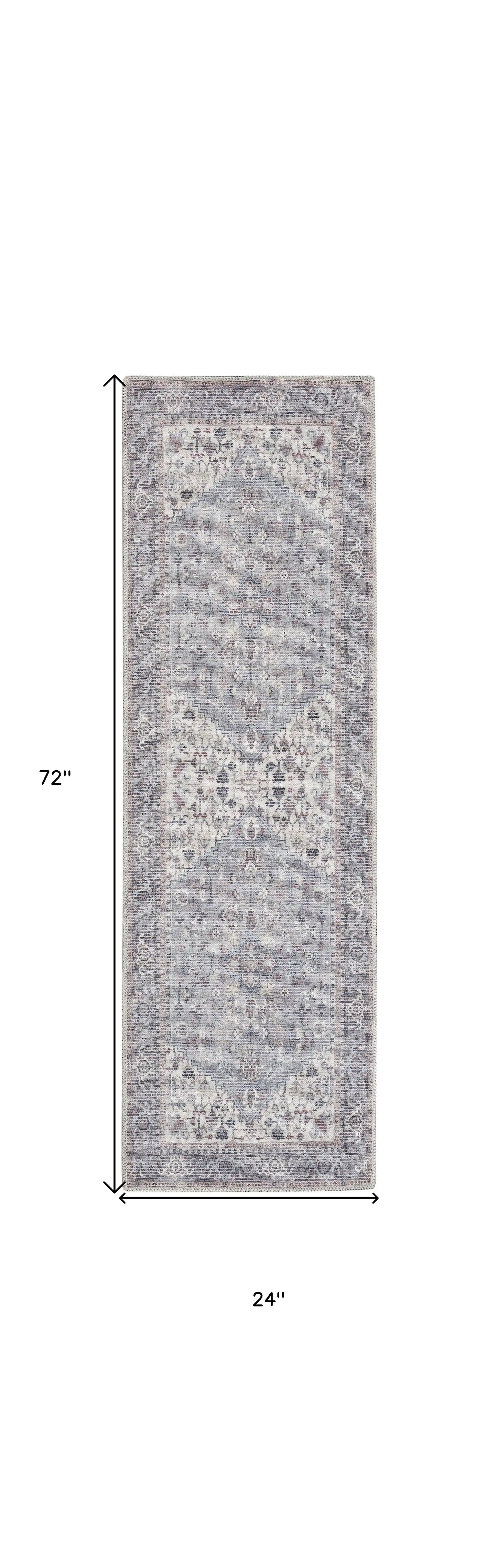 2' X 6' Grey Oriental Power Loom Distressed Washable Runner Rug - Homeroots - Flyclothing LLC