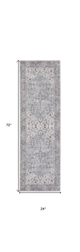 2' X 6' Grey Oriental Power Loom Distressed Washable Runner Rug - Homeroots - Flyclothing LLC