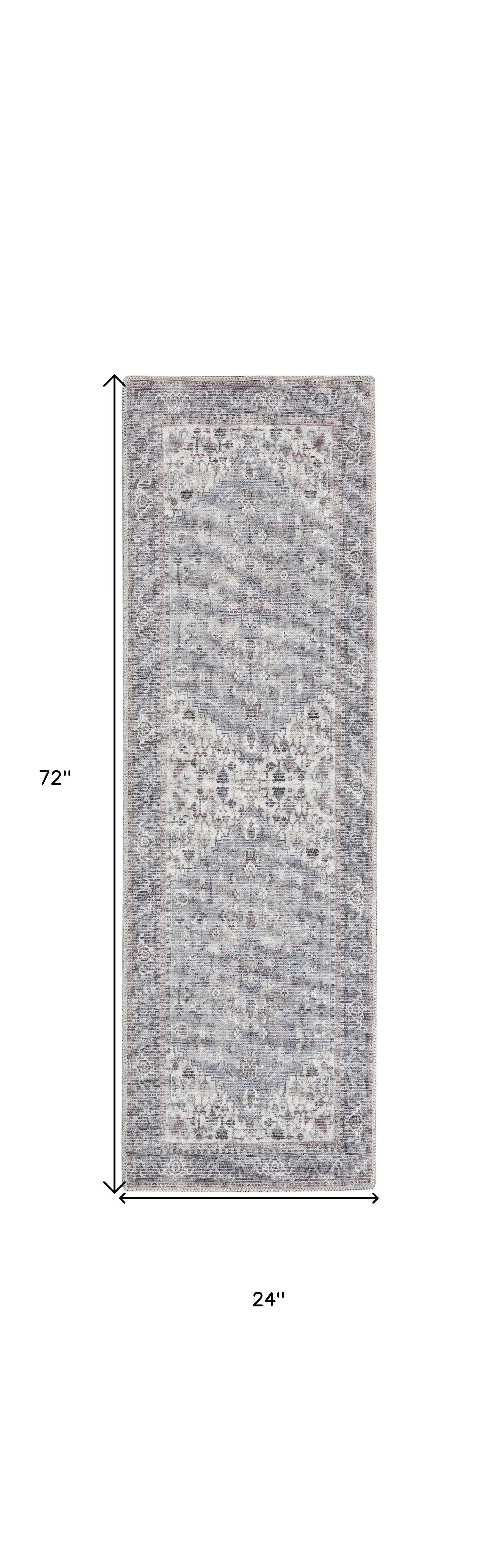 2' X 6' Grey Oriental Power Loom Distressed Washable Runner Rug - Homeroots - Flyclothing LLC