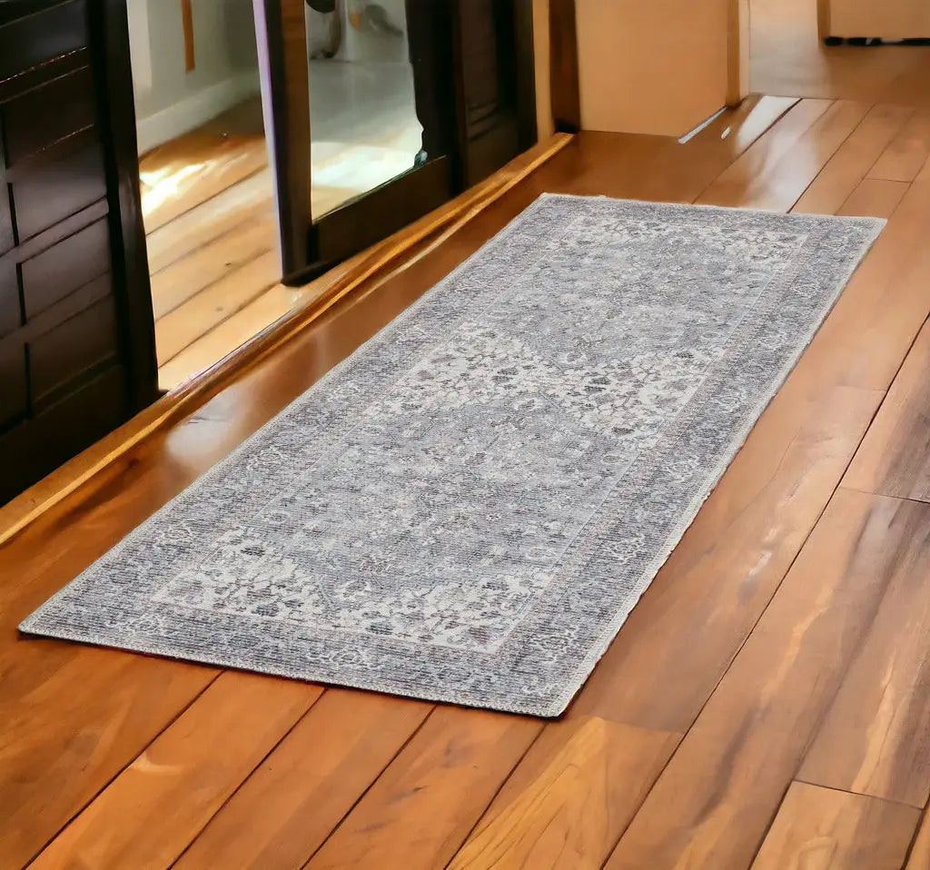 2' X 6' Grey Oriental Power Loom Distressed Washable Runner Rug - Homeroots - Flyclothing LLC