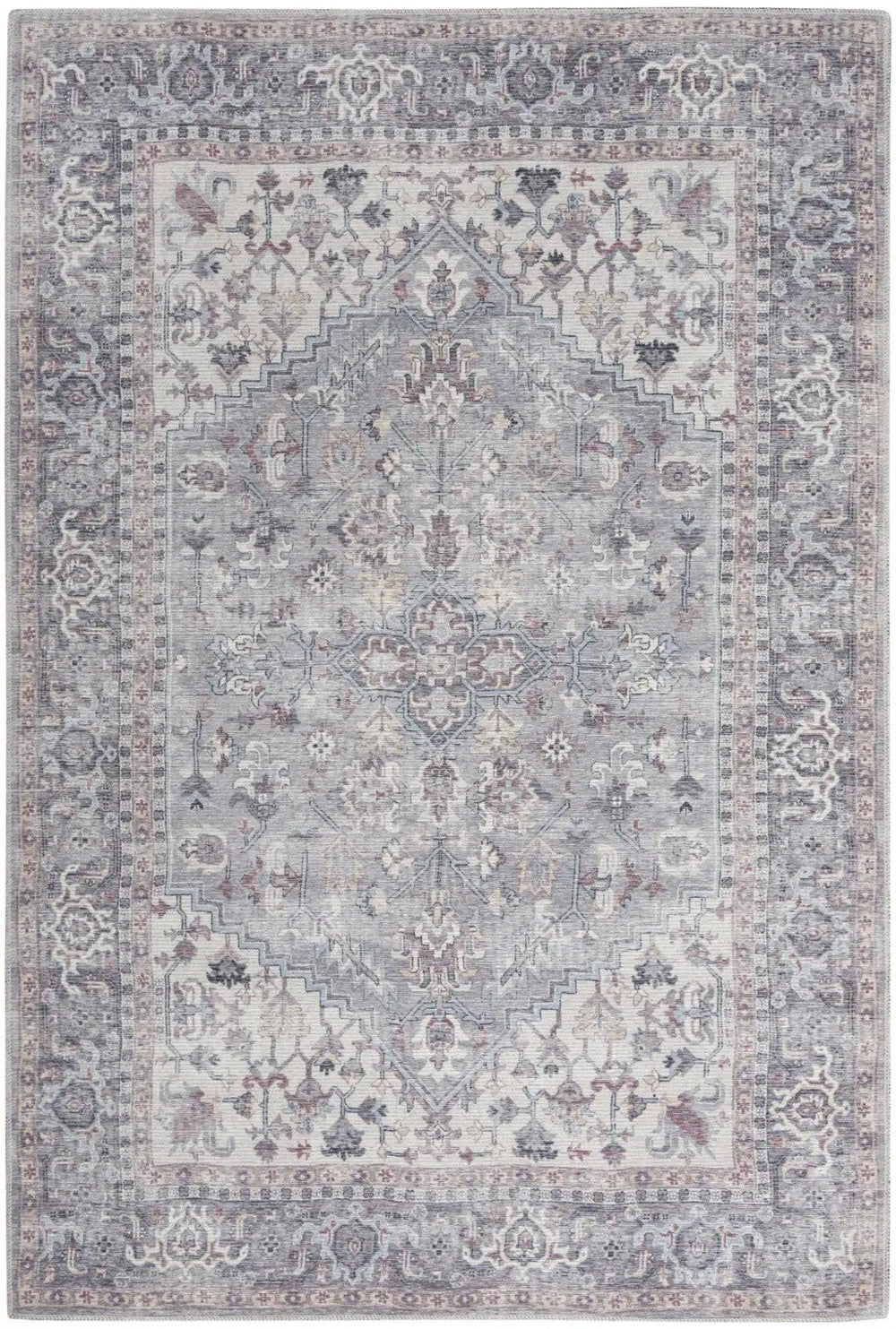 4' X 6' Grey Oriental Power Loom Distressed Washable Area Rug - Homeroots