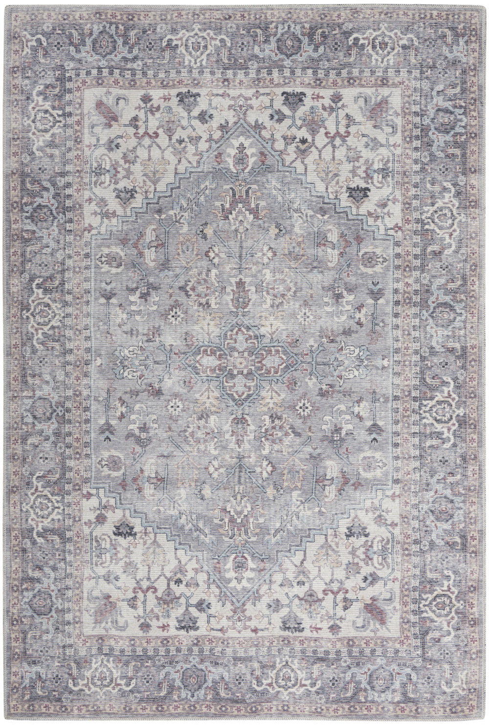 5' X 7' Grey Oriental Power Loom Distressed Washable Area Rug - Homeroots