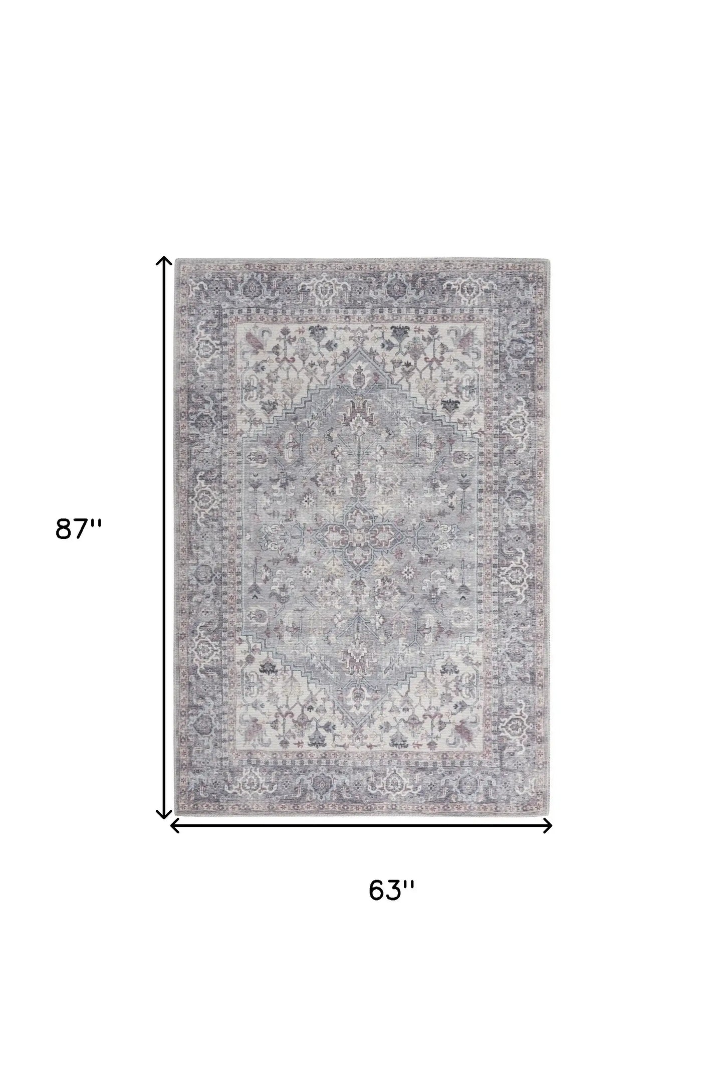5' X 7' Grey Oriental Power Loom Distressed Washable Area Rug - Homeroots - Flyclothing LLC