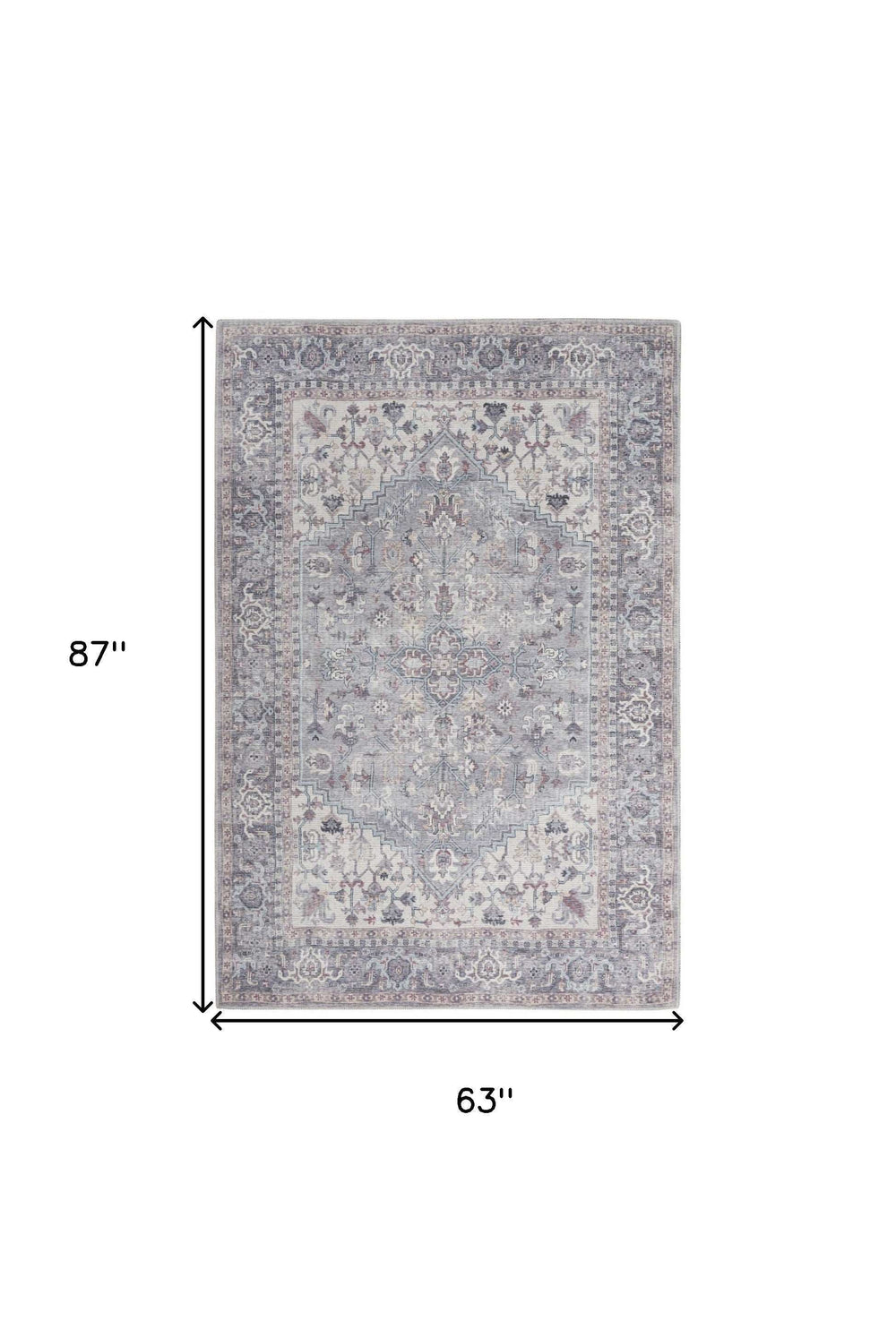 5' X 7' Grey Oriental Power Loom Distressed Washable Area Rug - Homeroots - Flyclothing LLC