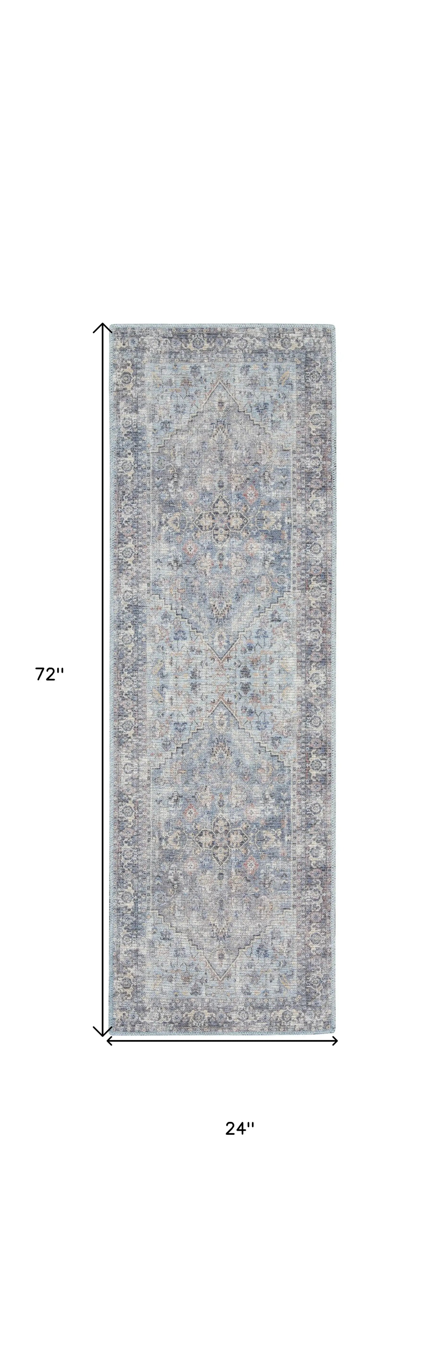 2' X 6' Light Grey And Blue Oriental Power Loom Distressed Washable Runner Rug - Homeroots - Flyclothing LLC