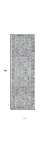 2' X 6' Light Grey And Blue Oriental Power Loom Distressed Washable Runner Rug - Homeroots - Flyclothing LLC