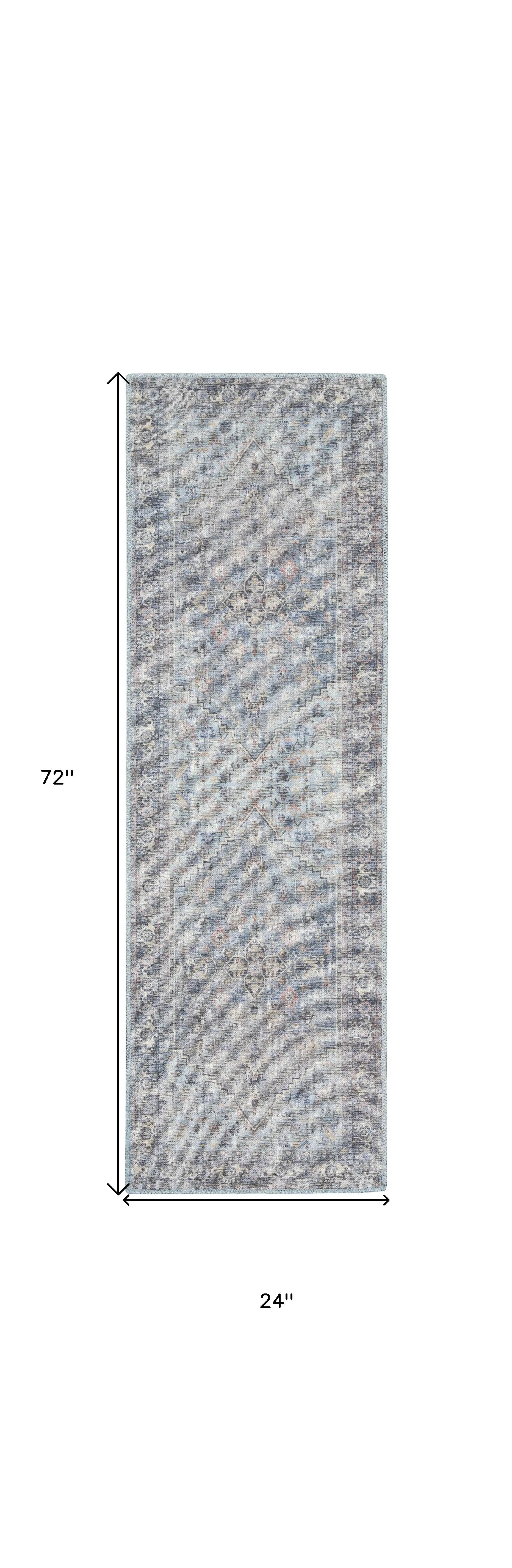 2' X 6' Light Grey And Blue Oriental Power Loom Distressed Washable Runner Rug - Homeroots - Flyclothing LLC
