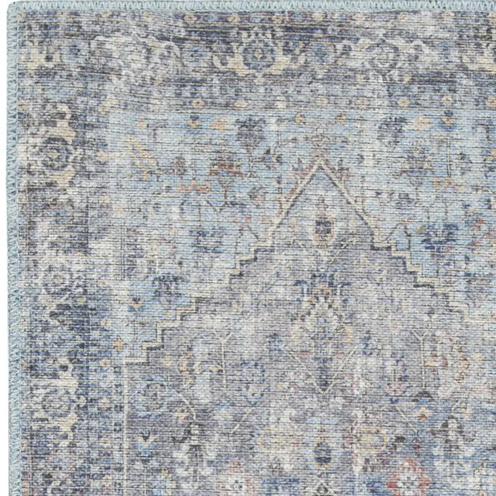2' X 6' Light Grey And Blue Oriental Power Loom Distressed Washable Runner Rug - Homeroots - Flyclothing LLC
