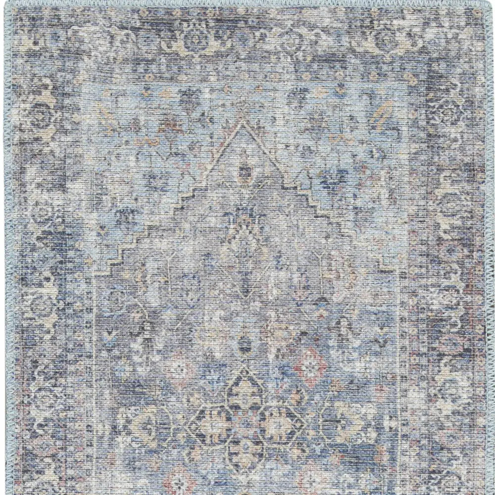 2' X 6' Light Grey And Blue Oriental Power Loom Distressed Washable Runner Rug - Homeroots - Flyclothing LLC