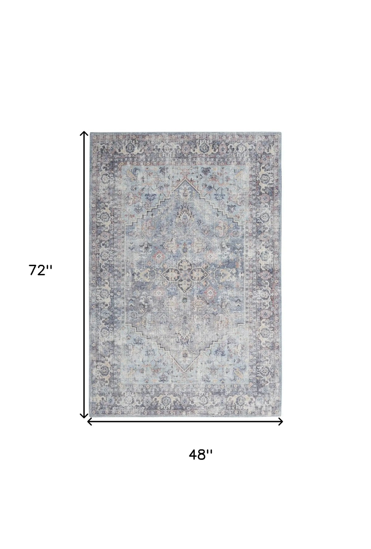 4' X 6' Light Grey And Blue Oriental Power Loom Distressed Washable Area Rug - Homeroots - Flyclothing LLC