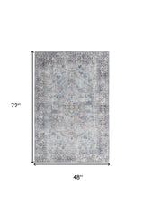 4' X 6' Light Grey And Blue Oriental Power Loom Distressed Washable Area Rug - Homeroots - Flyclothing LLC