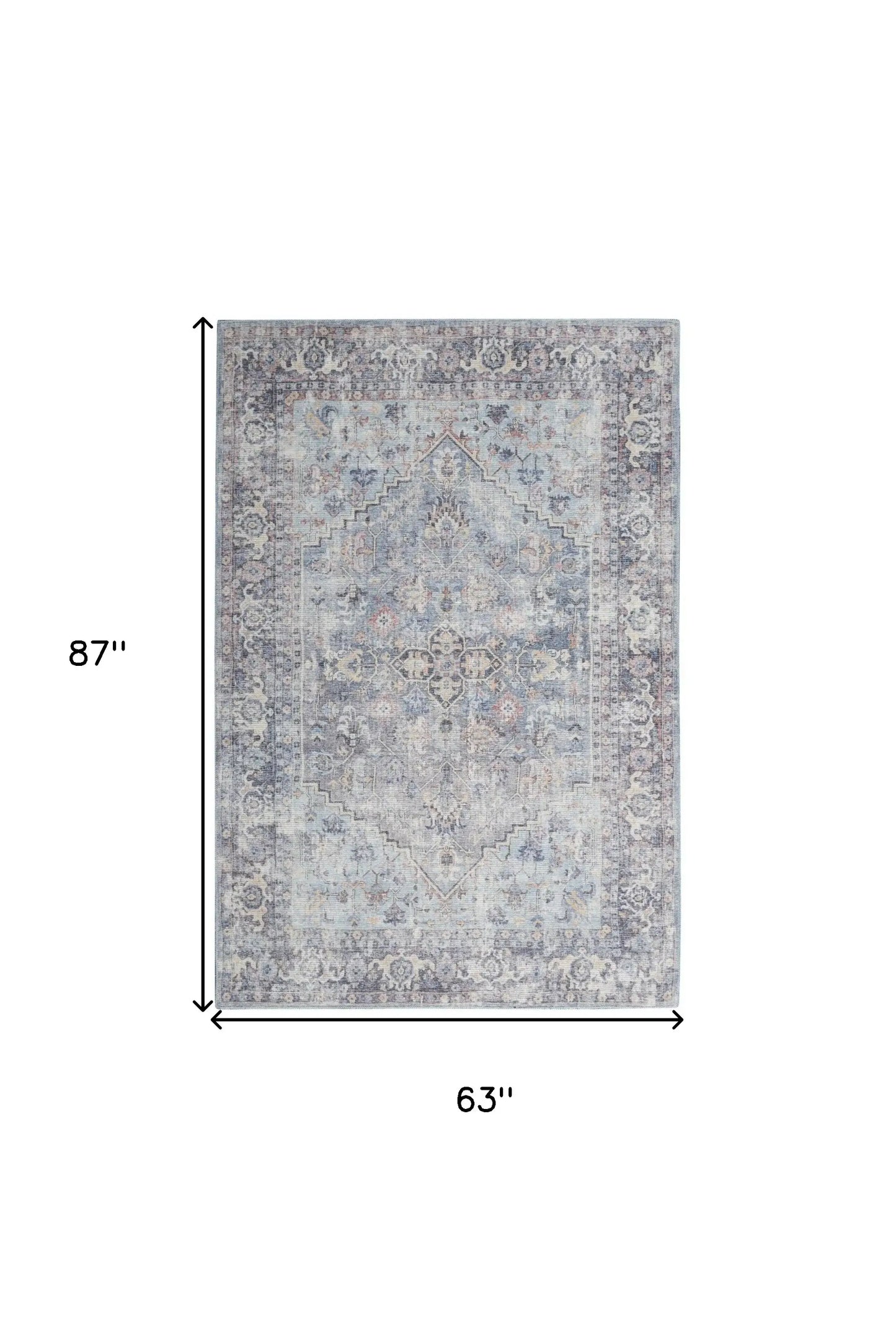 5' X 7' Light Grey And Blue Oriental Power Loom Distressed Washable Area Rug - Homeroots - Flyclothing LLC