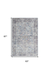 5' X 7' Light Grey And Blue Oriental Power Loom Distressed Washable Area Rug - Homeroots - Flyclothing LLC
