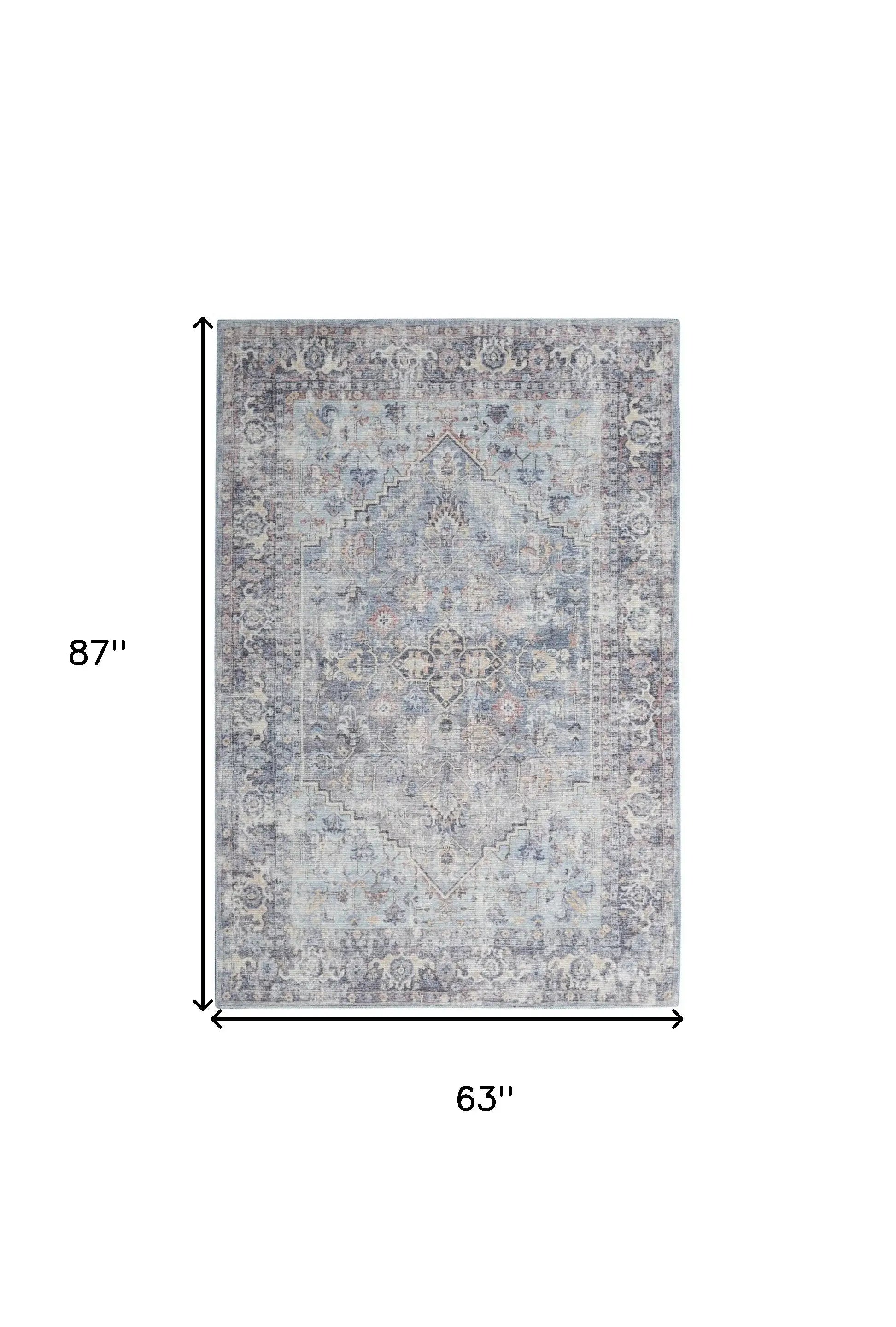 5' X 7' Light Grey And Blue Oriental Power Loom Distressed Washable Area Rug - Homeroots - Flyclothing LLC