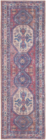 2' X 6' Red And Navy Oriental Power Loom Distressed Washable Runner Rug - Homeroots - Flyclothing LLC
